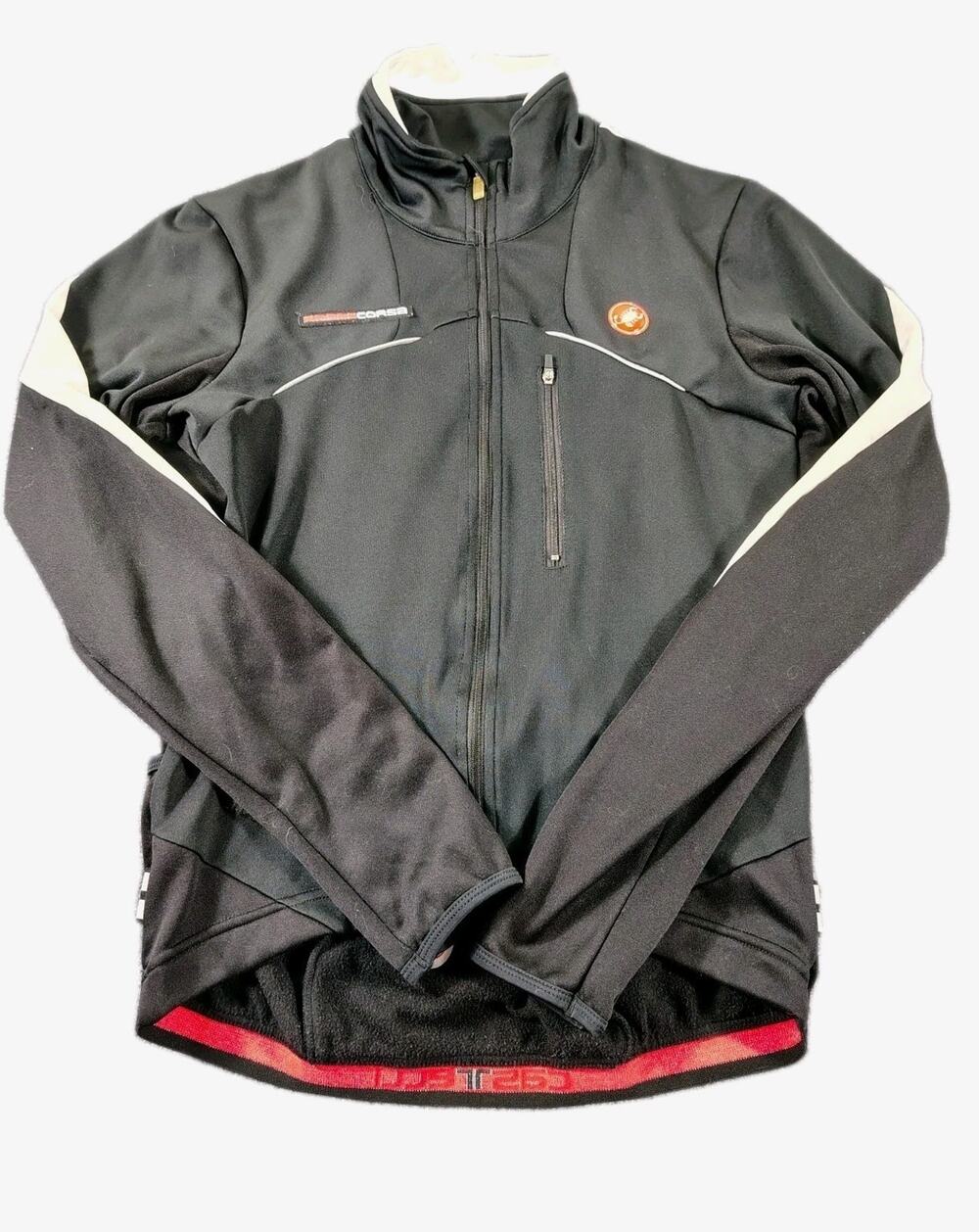 Castelli Rosso Corsa Cycling Jacket Men's L Black Wind Stopper Full Zip Biking